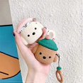 thumbnail image 5 of Funda para AirPods, súper linda y creativa, con diseño de perro de peluche y gorro de mascota, funda protectora de silicona suave estilo cachorro para AirPods 1 y 2 con gancho, color marrón, 5 of 5