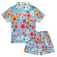thumbnail image 2 of FORMRS Niños Short Sleeve Top and Pants Pajama Set Unisex Satin 2-Piece Sleepwear, Sizes 5-6Y, Tropical Flamingo Pattern, 2 of 8