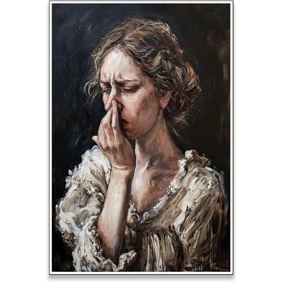 Aaheei Funny Bathroom Canvas Wall Art Humorous Classical Painting Prints Woman Covering Nose Posters Vintage Toilet Pictures Prints Rustic Wall Decor for Restroom