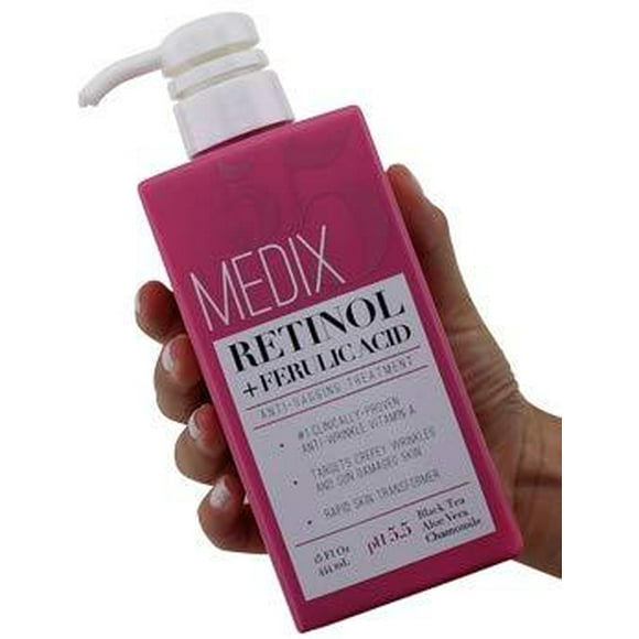 Medix 5.5 Retinol Cream with Ferulic Acid Anti-Sagging Treatment. Targets Crepey Wrinkles and Sun Damaged Skin. Anti-Aging Cream Infused With Black Tea, Aloe Vera, And Chamomile (15oz) 15o