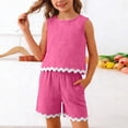 thumbnail image 2 of Tank Top Set for Girls, Solid Color Bubble Ruffle Trim Round Neck and Shorts 2-Piece Summer Casual Outfit for Kids, 2 of 9