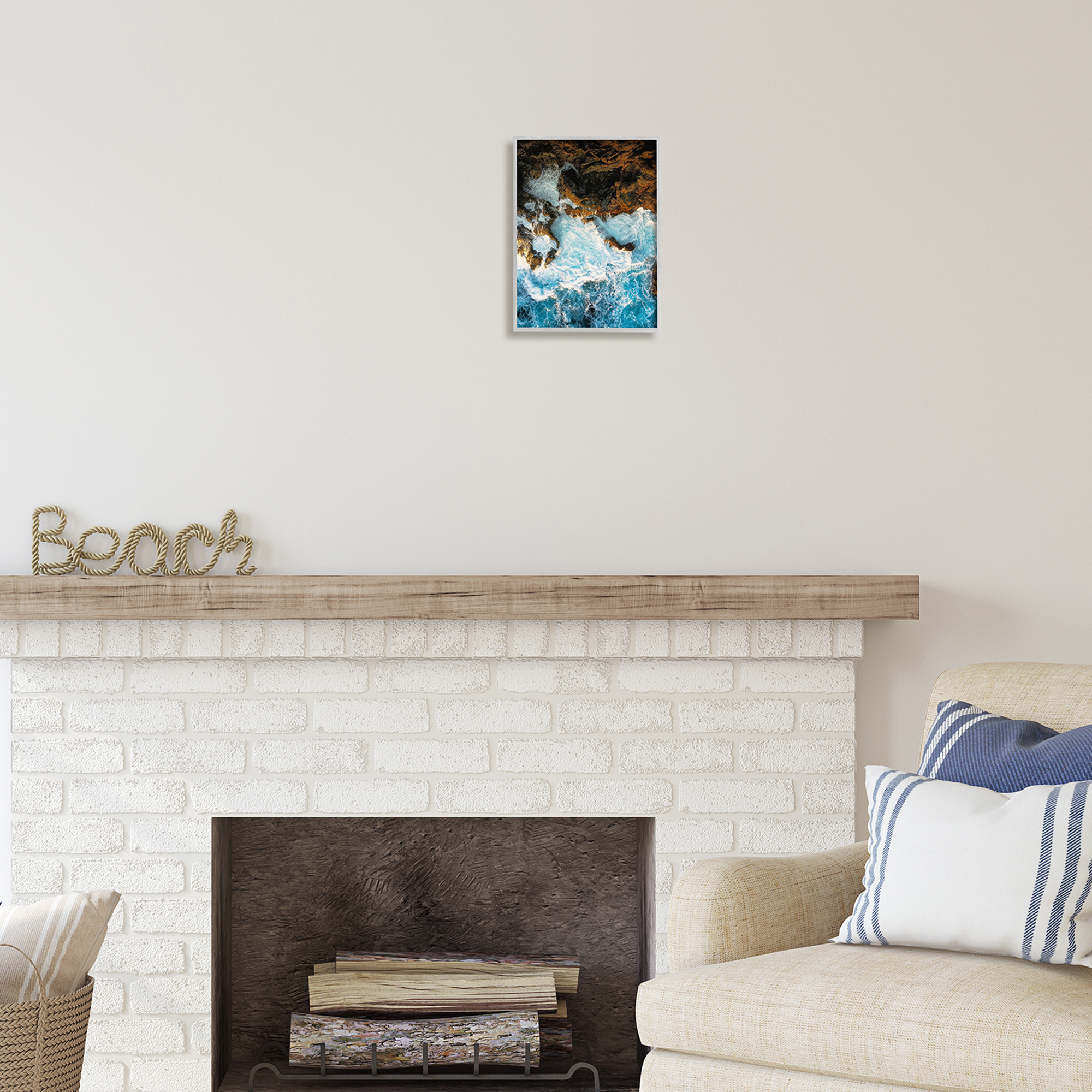 Stupell Industries Rocky Ocean Waves View Nature Photography Gray Framed Art Print Wall Art, 11 x 14