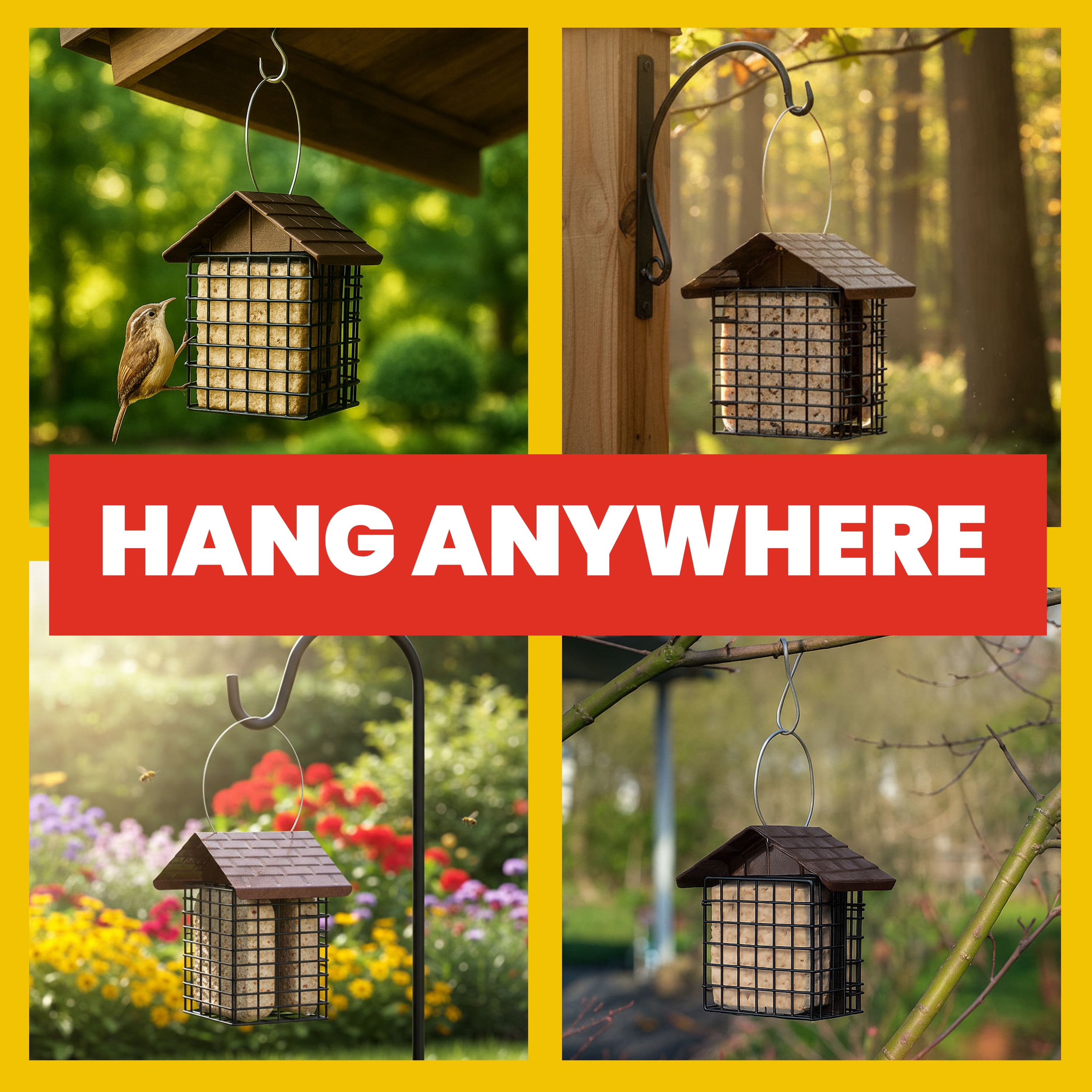 More Birds Double Suet Feeder with Weather Guard, 6.5" L X 4.25" W X 7.25" H, Brown