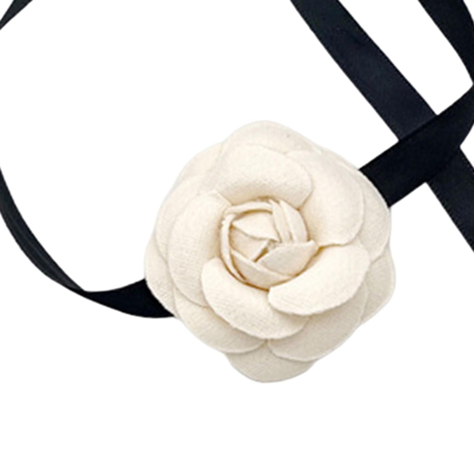  Todu White Choker Camellia Flower Lace-up Necklace