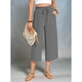 thumbnail image 5 of Women'S Cropped Pants Drawstring Casual with Pockets Loose High Waisted Wide Leg Lounge Pants Dark Grey XL, 5 of 6
