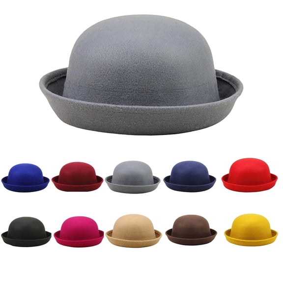 Bowler Hat Vintage Hat for Men and Women Round Cloche Upturn Brim Church Hats Gray One Size