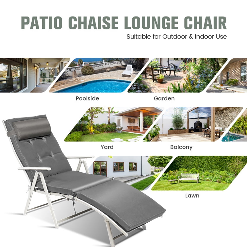 Aimee Lii Adjustable Outdoor Lightweight Folding Chaise Lounge Chair with Pillow, Patio Loungers, Gray Aimee Lii Adjustable Outdoor Lightweight Folding Chaise Lounge Chair with Pillow, Patio Loungers, Gray
