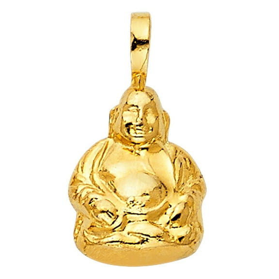 14k Solid Yellow Italian Gold Buddha Charm Pendant 13mm