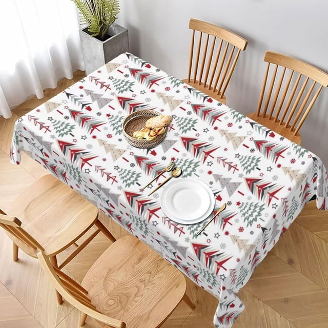 Merry Christmas Tablecloth 60 x 104 Inch Rectangle Colorful Christmas Trees Table Cloth Washable Holiday Winter Table Cover for Kitchen Party Picnic Dinner Indoor Outdoor Decor