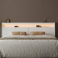 thumbnail image 4 of Full Size Headboard with LED Lights, Storage Cabinet & Built-in Charging Station, Modern Wooden Headboard with Baseboard Groove Design, Easy Assembly, 4 of 7