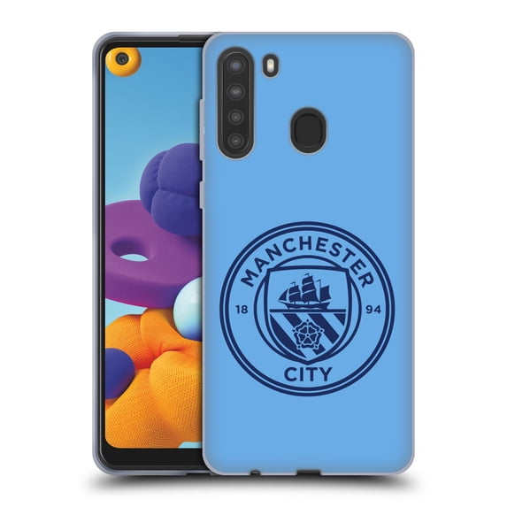 Head Case Designs Officially Licensed Manchester City Man City FC Badge Blue Obsidian Mono Soft Gel Case Compatible with Samsung Galaxy A21 (2020)