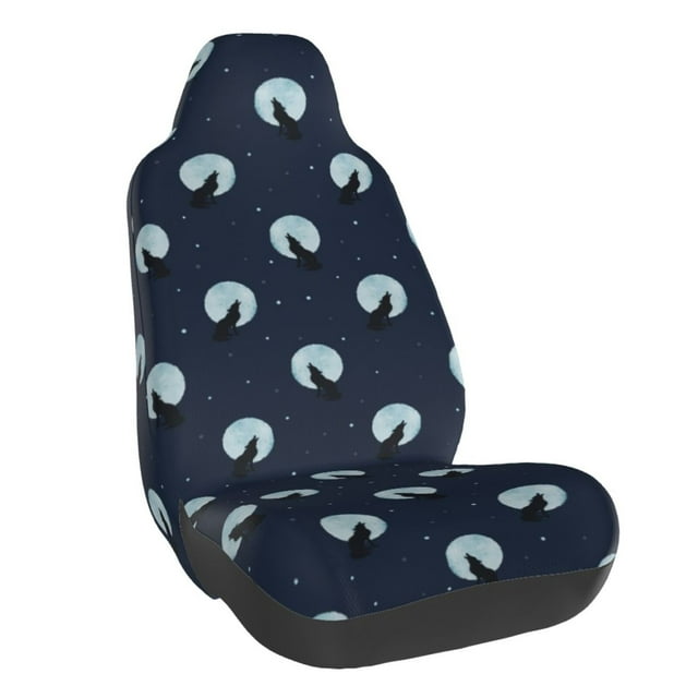 Wukai Wolf And Moon Full Set Car Seat Covers with Soft Padding Universal Auto Front Seats Protector and Cushion Mat