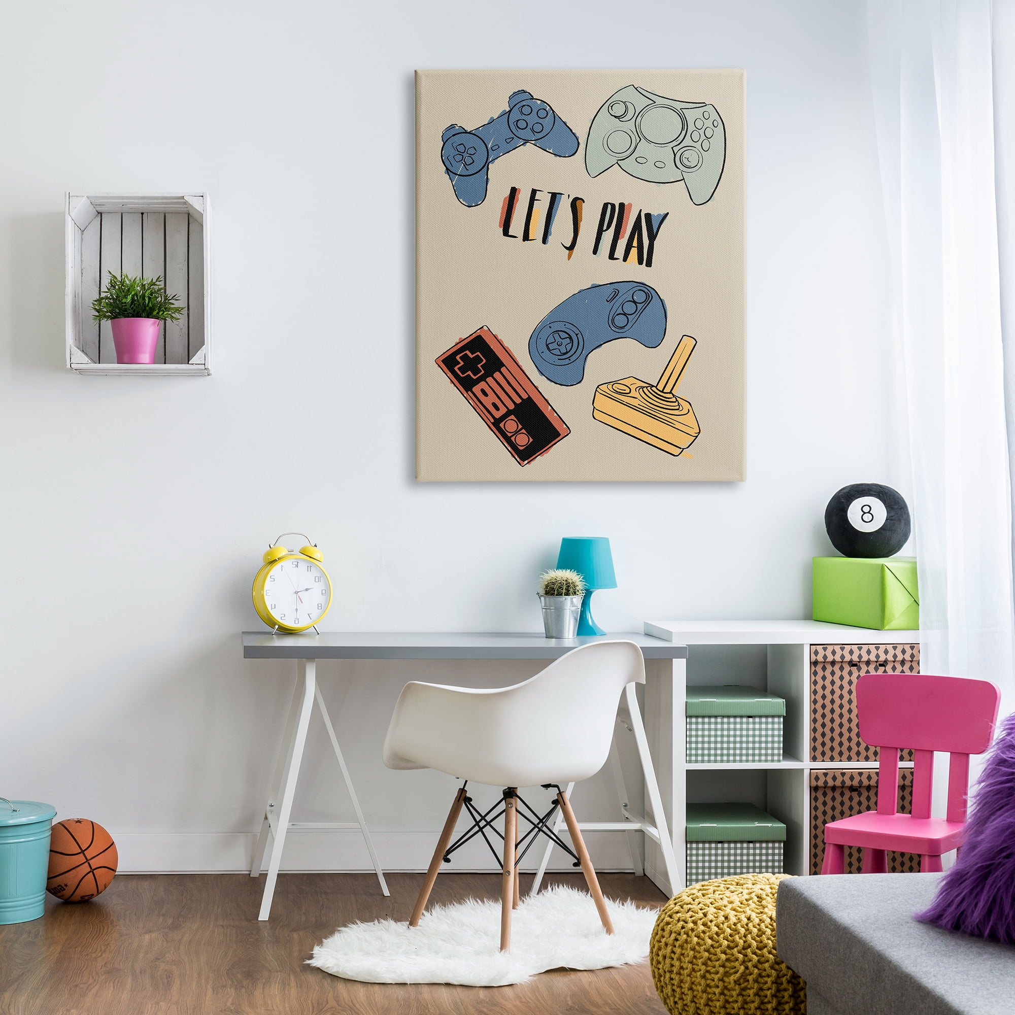 Stupell Industries Let's Play Phrase Vintage Video Game Controllers, 36 x 48, Designed by Milli Villa