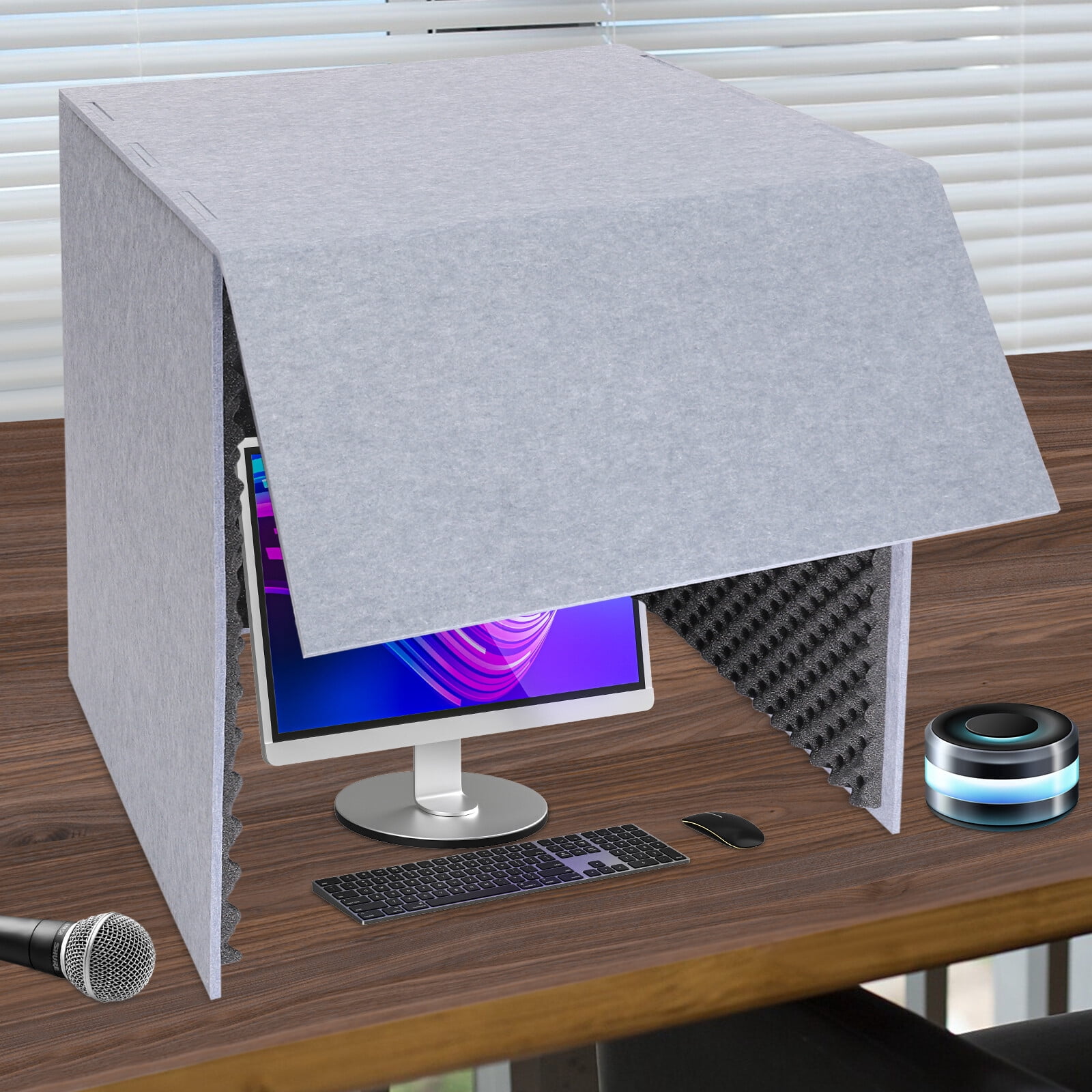 Desktop Noise Reduction Booth, 80x80cm Soundproof Cover, Black, Acoustic Foam Panels 0.47" Thick, Portable Sound Absorbing Foam for Studio, Recording, Voice Over
