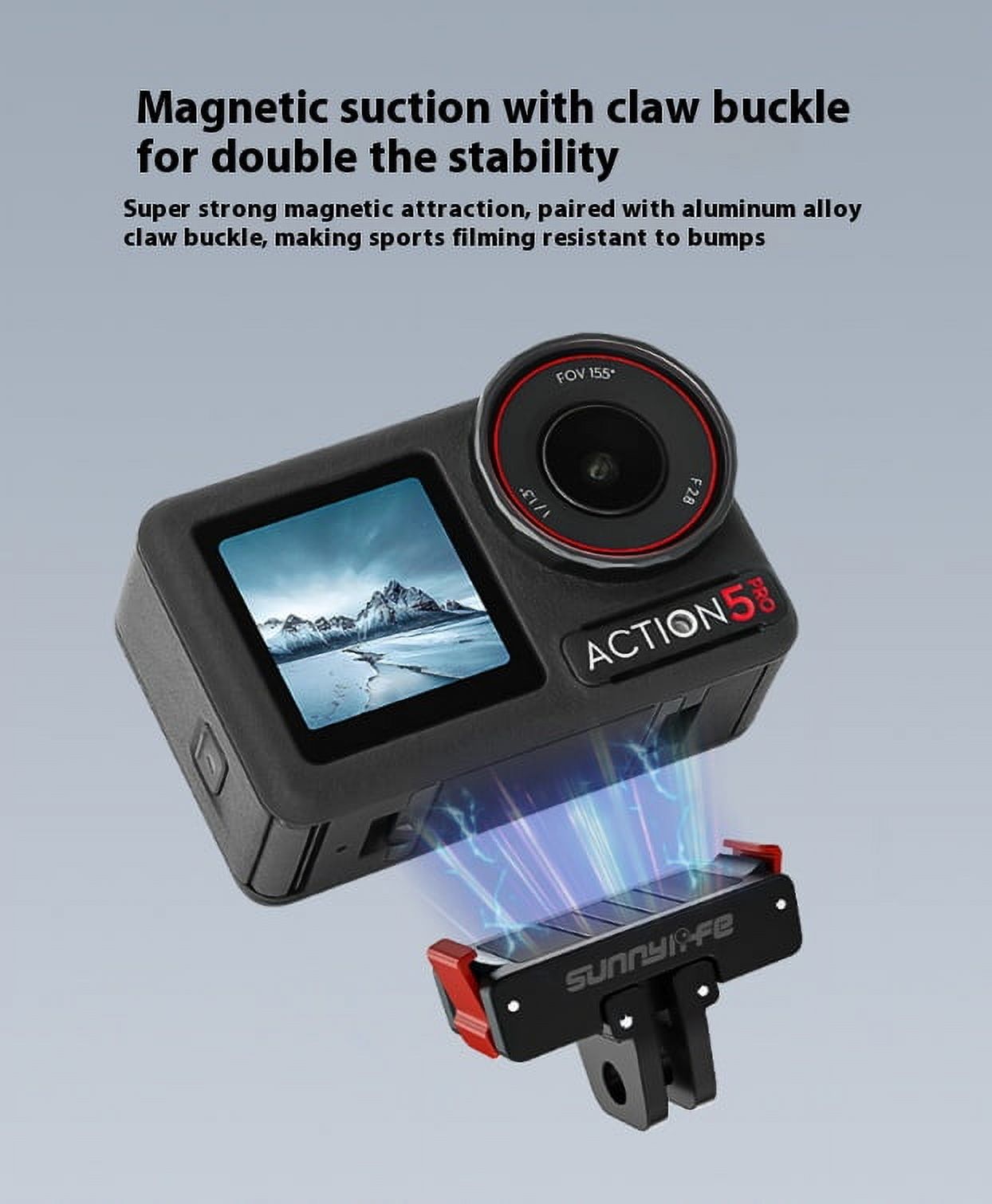 Magnetic Quick Release Adapter for Action 5 Pro - Bigcan Dual Mount Conversion Base Compatible with Action 4/3/2, Foldable Mount with 1/4 Screw and Claw Port for Bike Helmet Backpack Chest Strap