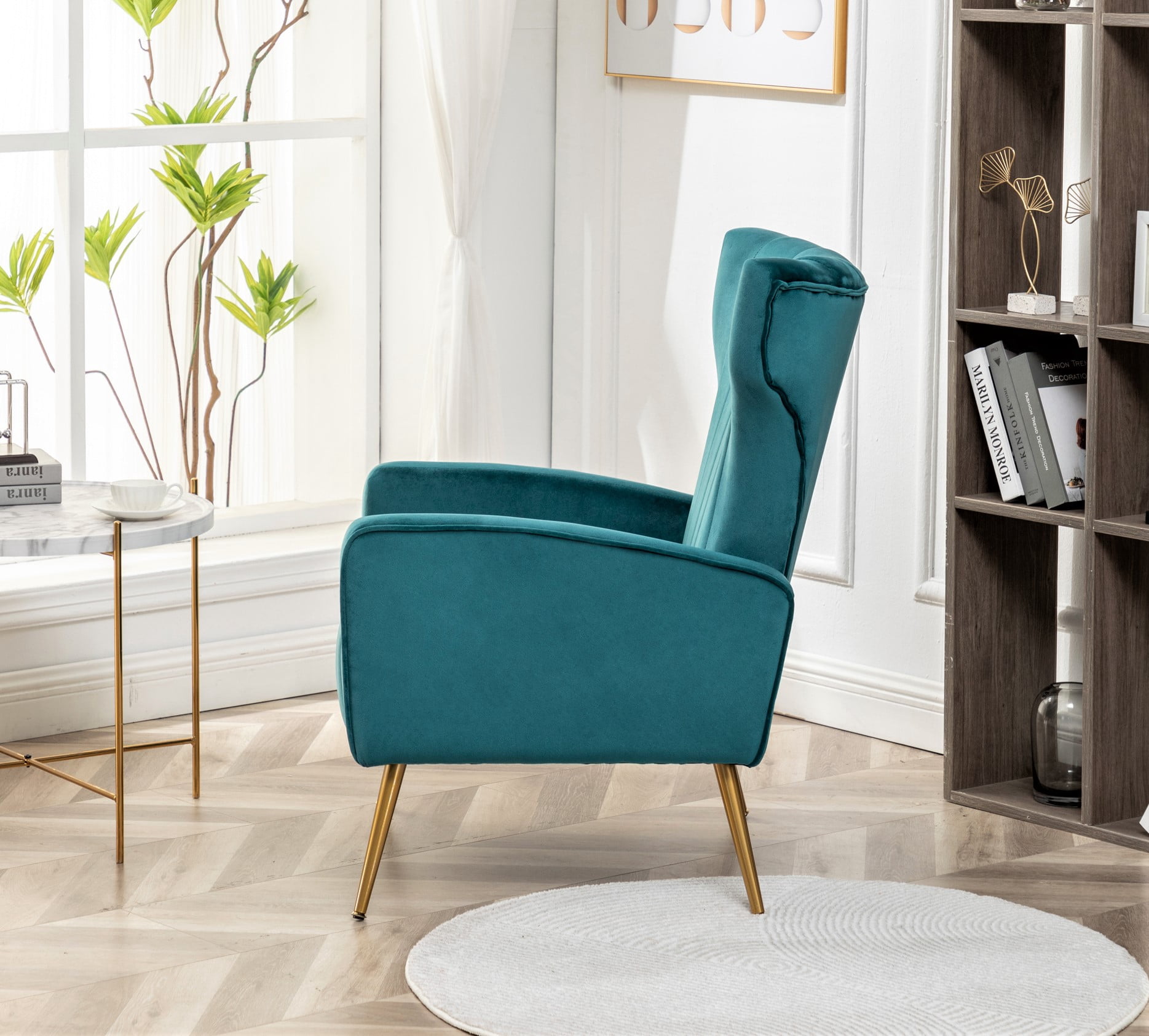 US Pride Furniture Kaleigh 27.56"W Velvet Sofa Chair with Metal Legs, Bluenish Green