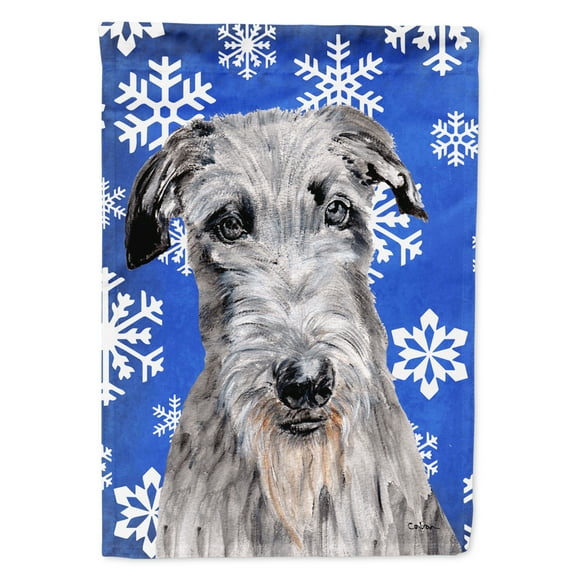 Scottish Deerhound Winter Snowflakes House Flag