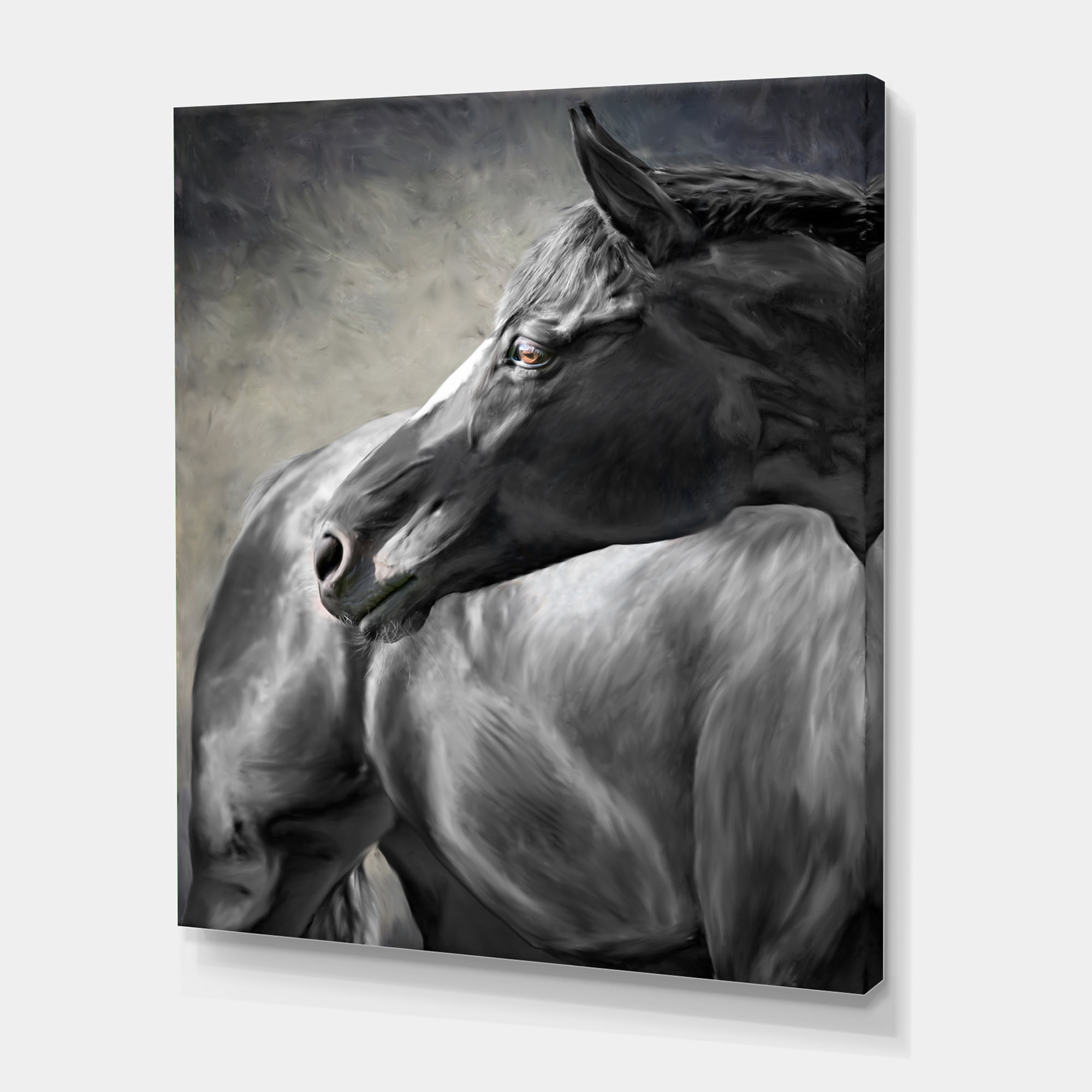 Close Up Of A Black Horse 8 in x 12 in Painting Canvas Art Print, by Designart