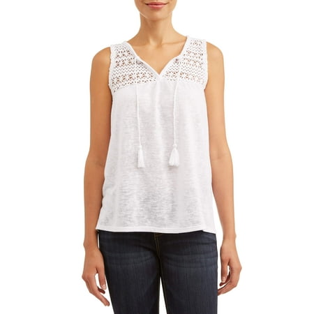 Women's Lace Trim Peasant Tank Top