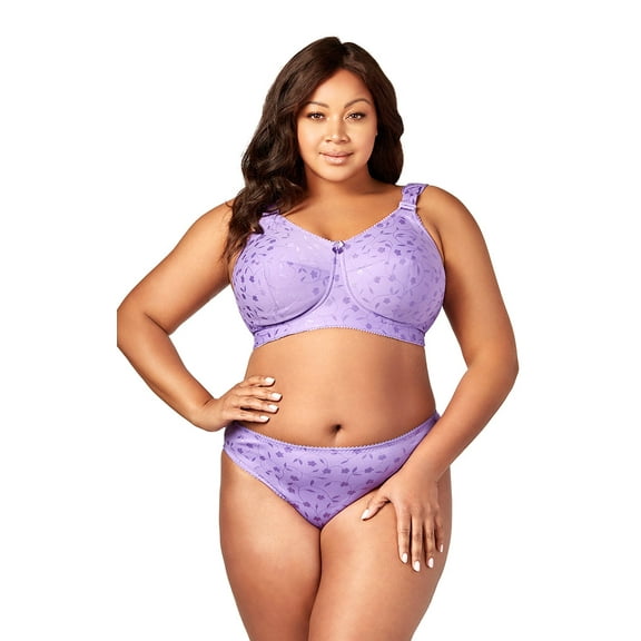 Elila Women's Plus Size Super Curves Jacquard Softcup Bra, Full Coverage Wire-Free Firm Support, Style 1305 Lilac