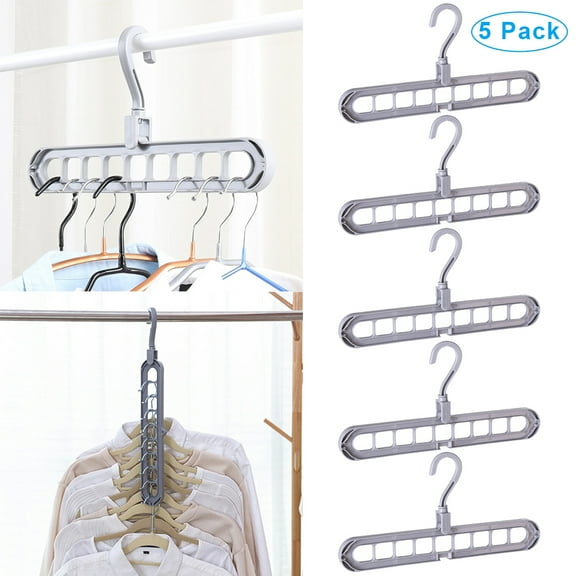 5 Pack Closet Space Saving Hangers, Multi-Purpose Hangers Cascading Hanger Updated Hook Design Metal Wonder Hangers for Organizing Wardrobe Clothing Hanger- Gray