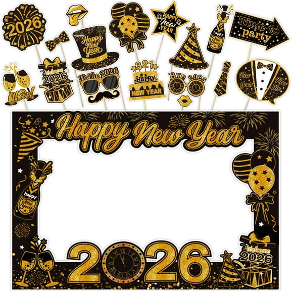 2026 Happy New Year Photo Booth Frame Selfie Picture Frame Happy New Year's Eve Party Photo Booth Props Supplies