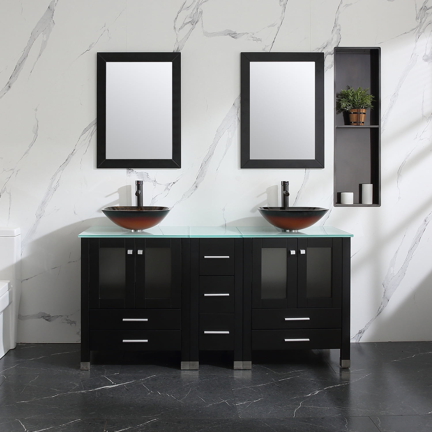 Black 60 Inch Bathroom Vanity and Sink Combo Double