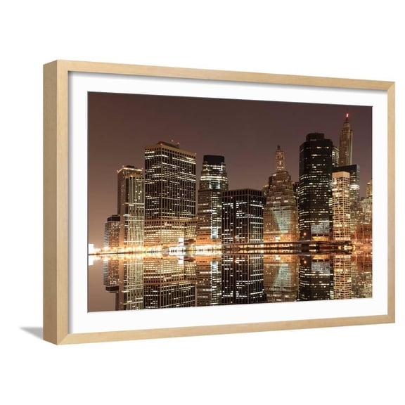 Lower Manhattan Skyline at Night from Brooklyn, New York City, Framed Art Print Wall Art by Zigi Sold by Art.Com