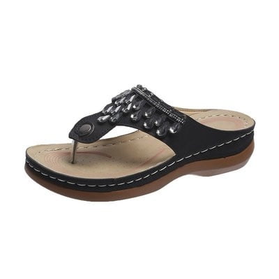 

Wandatree Womens Sandals Wedge Heel Multicolor Rhinestone Flip Flops Beach Sandals And Slippers