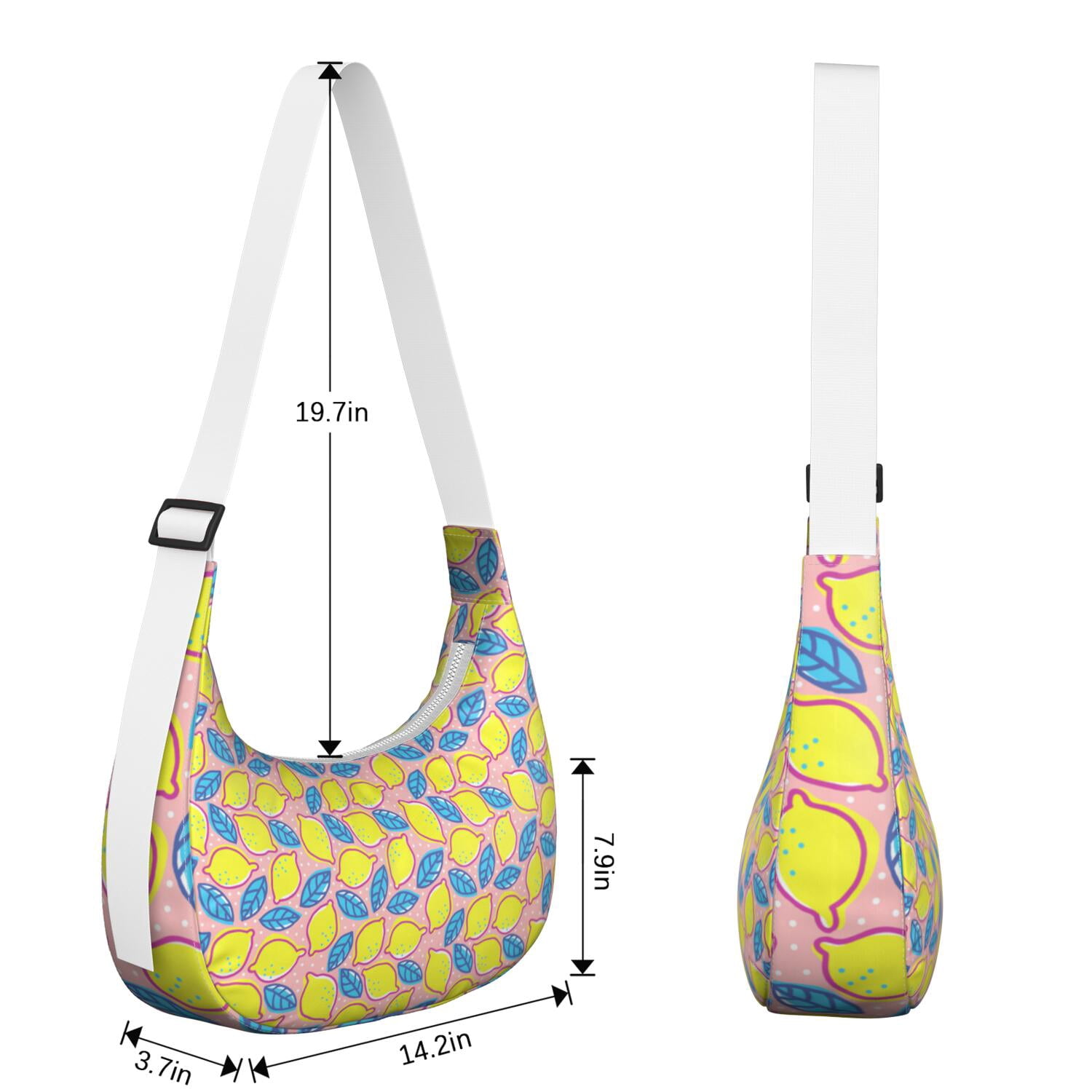Lemon Lover Shoulder Bag for Women, Yellow Fruit Print Lightweight Crossbody Purse, Modern Summer Hobo Tote, Water-Resistant Nylon Handbag with Spacious Interior