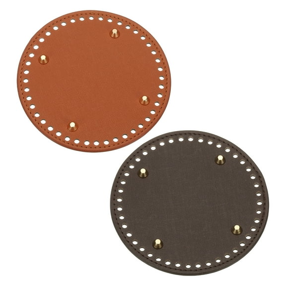 Uxcell 2Pcs Crochet Bag Bottom, 5.9" Dia Round Purse Bottom Leather Bag Bottom Shaper Pad with Holes Knitting Crochet Bag Cushion Base for DIY Handbag Purse Making Supplies, Brown/Coffee