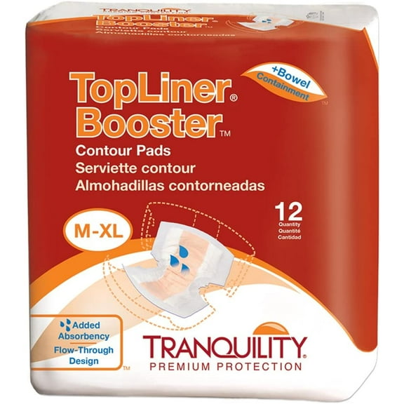 Tranquility TopLiner Disposable Absorbent Booster Contour Pads for Bowel Incontinence - Contour (21.5" x 13.5") - 5 Packs of 12 (60 Count)