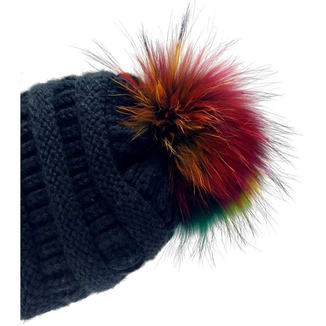 Pompon en Fourrure de 5 Pouces de Diamètre avec Bouton-Pression pour Bonnet Tricoté (Coloré)