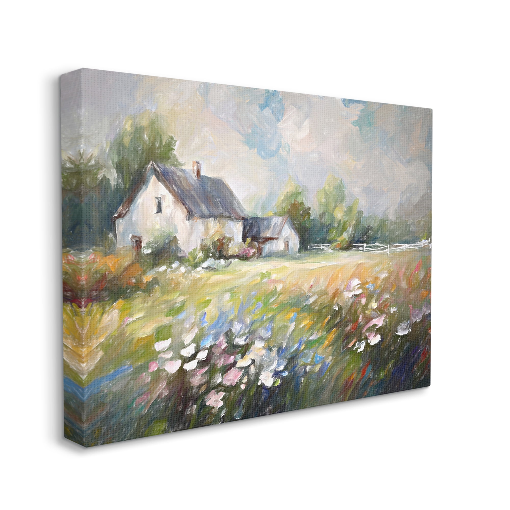 Stupell Industries Windblown Flowers Farmhouse Landscape Painting Gallery Wrapped Canvas Art Print Wall Art, 30 x 24