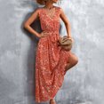 thumbnail image 3 of Vestido con cinturón y cuello en V Bolsillos laterales con estampado floral Vestido largo sin mangas para mujer para verano Primavera Naranja S, 3 of 6