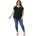 thumbnail image 3 of DARING DIVA Women's Plus Pleated Front Key Hole Neck Loose Fit Top 2X Black, 3 of 6