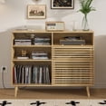 thumbnail image 5 of Record Player Stand, Mid-Century Turntable Stand with Charging Station, Vinyl Record Storage Cabinet for Living Room, Natural, 5 of 8