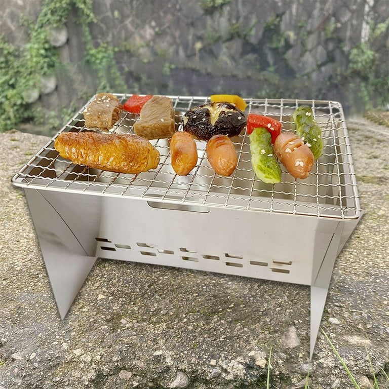 backpacking folding mini grill Portable Stainless Steel Folding BBQ Grill | Compact Camping Stove |  Detachable Charcoal Grill for Outdoor Cooking