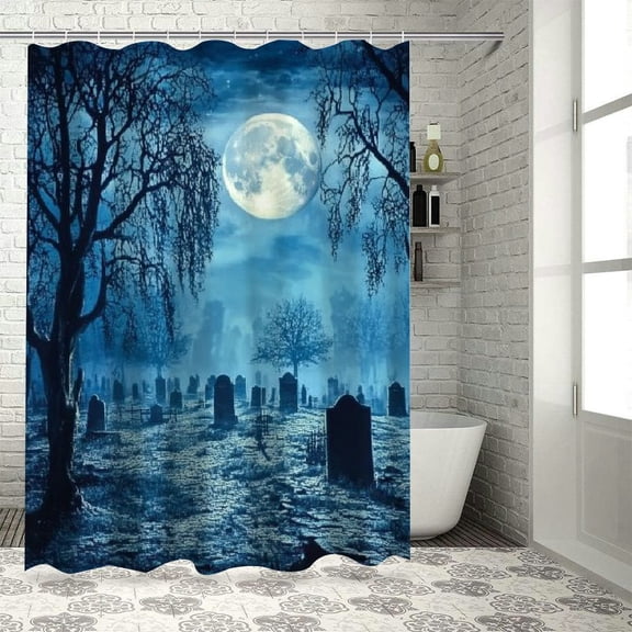 Patifu Gothic Art Bathroom Décor Set, Graphic Polyester Fabric Fashion Shower Curtain Set with Hooks, Halloween Theme Shower Curtain Set 36"x72