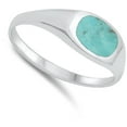 thumbnail image 4 of Simple Oval Simulated Turquoise Ring .925 Sterling Silver Band Blue CZ Jewelry Female Size 8, 4 of 4