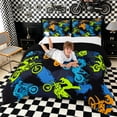 thumbnail image 3 of Meiyoeat Sport Motorcycle King Size Comforter Sets 3Pcs,Graffiti Splash Print Comforters King Size,Blue Green Orange Black,1 Comforter and 2 Pillowcases, 3 of 6