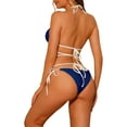 thumbnail image 3 of INSPIRE CHIC Women's Heart Ring Halter Bikini Sets, 2 Piece Contrast Color Push Up Lace Up Ribbed Swimwear Bathing Suits Small Royal Blue, 3 of 5
