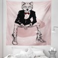 thumbnail image 1 of Indie Tapestry, Hipster Portrait of Sitting Wild Wolf Glasses Smart Casual Outfit, Fabric Wall Hanging Decor for Bedroom Living Room Dorm, 5 Sizes, Pale Pink Burgundy Black, by Ambesonne, 1 of 1