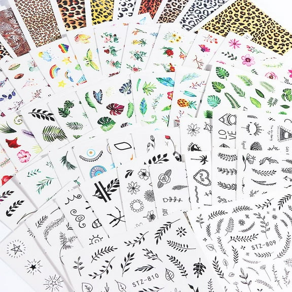68 Sheets Nail Art Stickers Water Transfer Nail Sticker Nail Decals Nail Art Decoration Manicure Set for Salon Home Use