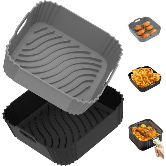 2 Pack Air Fryer Silicone Liners, Square Airfryer Liners, Silicone Air Fryer Liners Reusable for 4-5.5/5-8.5 QT, Air Fryer Accessories Replacement for Parchment, Airfryer Liners Silicone