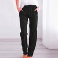 thumbnail image 2 of Flmaly vacation outfits for women High Waistband Women's Cotton Linen Pants Solid Color Drawstring Casual Wide Leg Long Pants Casual Trousers Pocket Vacation Outfits, 2 of 5