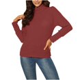 thumbnail image 2 of Women's Turtleneck Knitted Sweater Long Sleeve Casual Warm for Fall and Winter Wear, Ideal for Holiday Season and Daily Comfort, Soft and Insulating,Wine,XL, 2 of 6
