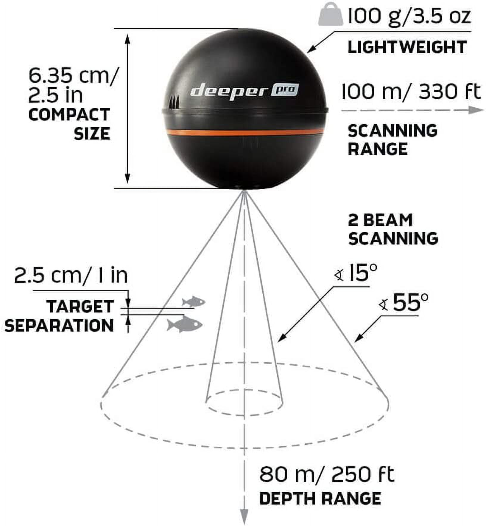 Deeper PRO Smart Sonar Castable and Portable Smart Sonar WiFi Fish Finder  for Kayaks and Boats on Shore Ice Fishing Fish Finder 