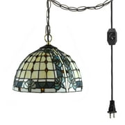 FSLiving Hanging Swag Lamp Portable Tiffany Canary Droplets Shape Pendant Light Stained Glass Baroque Style Colorful Chandelier with 15ft Plug-in On/Off Dimmer Switch Iron Cord,Customizable - 1 Pack