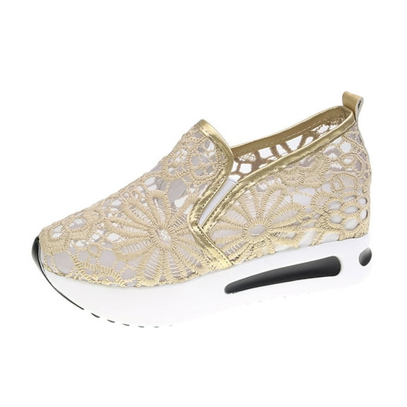 YLYL Women's Fashion Sneakers Mesh Floral Embroidery Platform Sneakers Breathable Comfortable Casual Wedge Slip on Walking Shoes